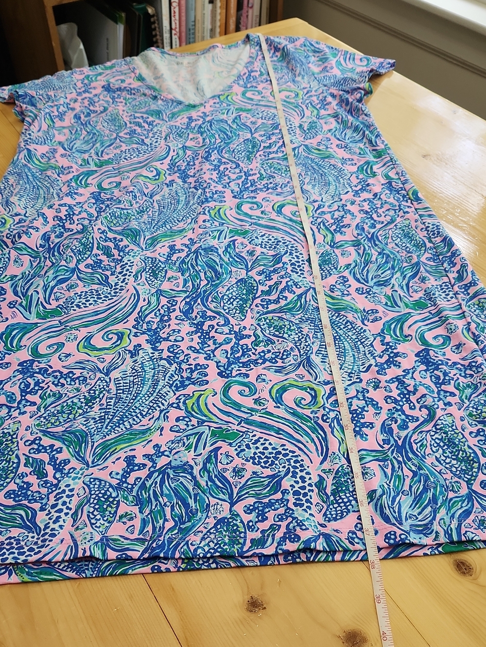 Lilly Pulitzer Etta Short Sleeve V-Neck Dress L We Mermaid It Pima Cotton Large - Picture 14 of 14
